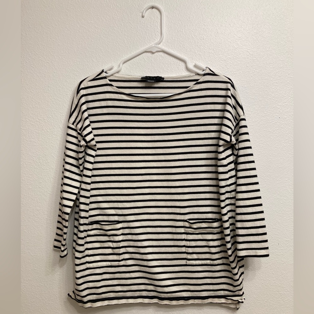 Hatch Black and White Striped Long Sleeve Top